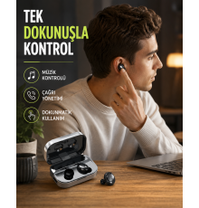 Kablosuz Kulak İçi Bluetooth Kulaklık – Dokunmatik Kontrol ve LED Şarj Ekranı