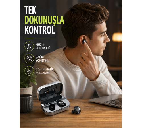 Kablosuz Kulak İçi Bluetooth Kulaklık – Dokunmatik Kontrol ve LED Şarj Ekranı