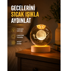Ahşap Standlı Sarı Işıklı Dekoratif Küre Kız Figürü Tasarım