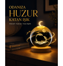 Yunus Temalı Kristal Küre USB Işıklı Ahşap Altlıklı Gece Lambası