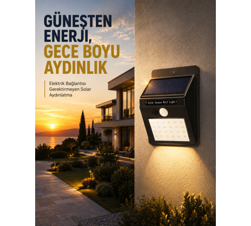 144 LED'li Geniş Aydınlatma Alanına Sahip Güneş Enerjili Güvenlik Lambası