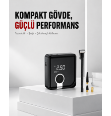 6000mAh Bataryalı Type-C Şarjlı Diyafram Tip Kompresör LED Işıklı