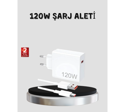 120W Hızlı Şarj Başlığı Ultra Güçlü Type-C Adaptör Kablo Dahil
