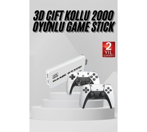 3D 4K 2000 Oyunlu Game Stick Oyun Konsolu Çift Konsol