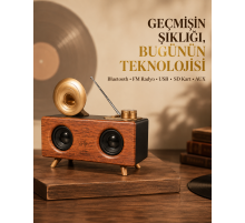 Çift Hoparlörlü Retro Bluetooth Speaker 1800mAh Bataryalı AUX USB SD Kartlı