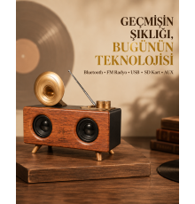 Çift Hoparlörlü Retro Bluetooth Speaker 1800mAh Bataryalı AUX USB SD Kartlı