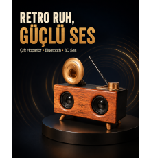 Gramafon Tasarımlı Bluetooth Hoparlör 3D Ses Teknolojili Çok Fonksiyonlu