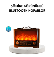 Şömine Efektli Solar Hoparlör Bluetooth 5.3 Radyo AUX USB TF Destekli