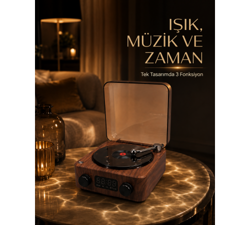 Bluetooth Hoparlörlü Gece Lambası Dijital Saat ve Ambiyans Işığı Çok Amaçlı