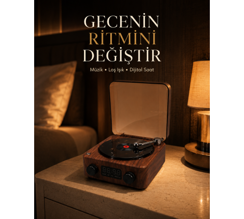 Gece Lambası Bluetooth Hoparlör Dijital Saat Çok Fonksiyonlu Su Dalgası Işıklı