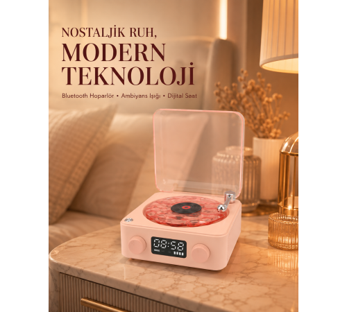 Bluetooth Hoparlörlü Gece Lambası Dijital Saatli Şeffaf Su Dalgası Işıklı Dekoratif
