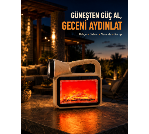 Güneş Enerjili Alev Efektli Lamba COB Led Su Geçirmez Çok Fonksiyonlu