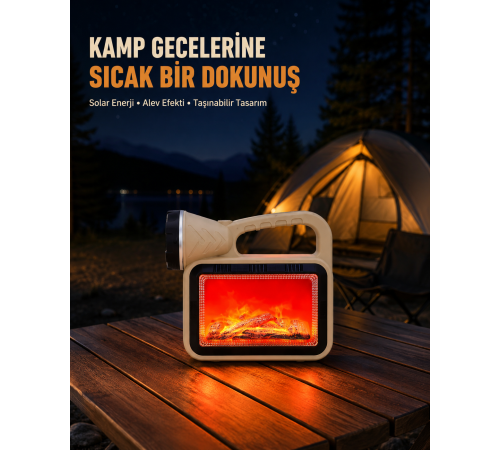 Alev Efektli Solar Lamba COB Işıklı Taşınabilir Bahçe Kamp Aydınlatma