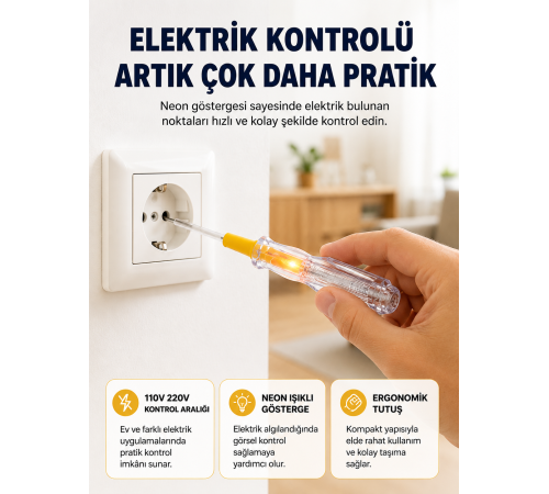 110-220V Elektrik Test Kalemi Korozyona Dayanıklı Nikel Kaplamalı