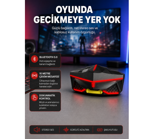 Kablosuz Bluetooth Kulaklık 5.0 Dokunmatik Kontrol Gürültü Engelleme