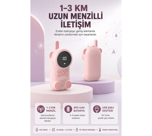 Bebek Telsizi LCD Ekran VOX İki Yönlü İletişim USB Şarj Hafif