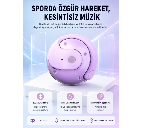 S05 Kablosuz Kulaklık Bluetooth 5.3 IPX4 Su Geçirmez Stereo Ses Otomatik Bağlantı Yeni Nesil