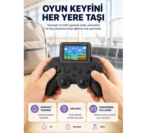 Mini Retro Oyun Konsolu S10 2.8 İnç Ekran Taşınabilir Klasik Atari Yeni Nesil