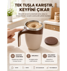 Manyetik Karıştırıcı Kupa USB Şarjlı Otomatik Karıştırma Çift Katmanlı