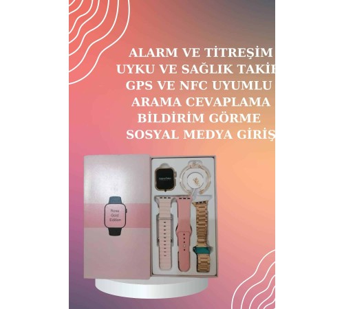 Yeni Nesil Pembe Dokunmatik Ekran Akıllı Saat ve Kulaklığı Kablosuz Bluetooth Kulaklık