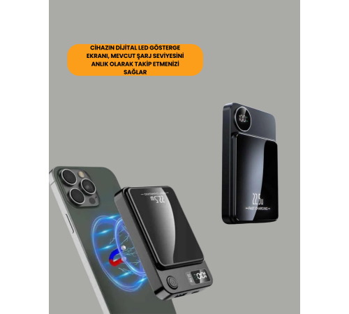10000mAh Kapasiteli Manyetik USB-C ve Kablosuz Powerbank W09