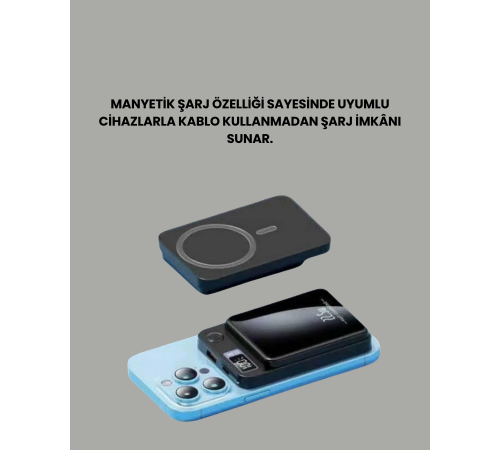 10000mAh Kapasiteli Manyetik USB-C ve Kablosuz Powerbank W09