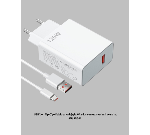 120 Watt Type C Şarj Başlığı Poco X3 X4 X5 Pro Uyumlu