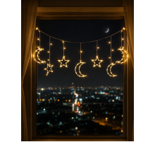 LED Işıklı Ay Yıldız Ramazan Dekoru İç Mekan Süsleme Aydınlatması
