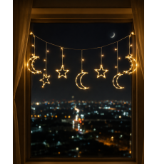 LED Işıklı Ay Yıldız Ramazan Dekoru İç Mekan Süsleme Aydınlatması