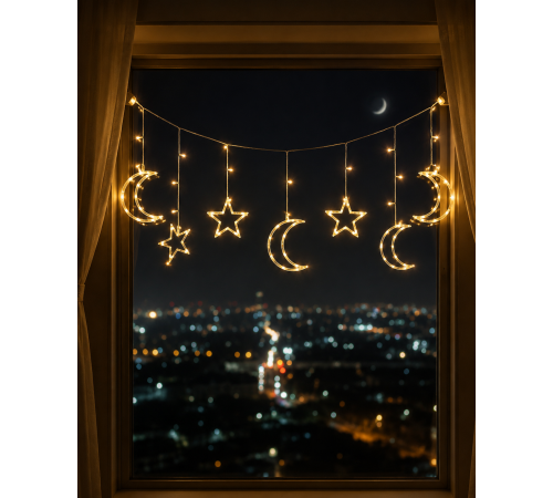 LED Işıklı Ay Yıldız Ramazan Dekoru İç Mekan Süsleme Aydınlatması