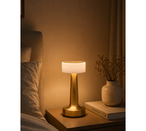 Gold Kare LED Masa Lambası Şarjlı Dimmer Kontrollü Dekoratif Işık