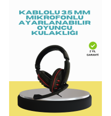Kırmızı Işıklı Oyun Kulaklığı Kablolu Mikrofonlu Profesyonel