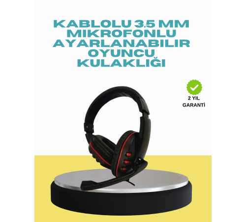 Kırmızı Işıklı Oyun Kulaklığı Kablolu Mikrofonlu Profesyonel