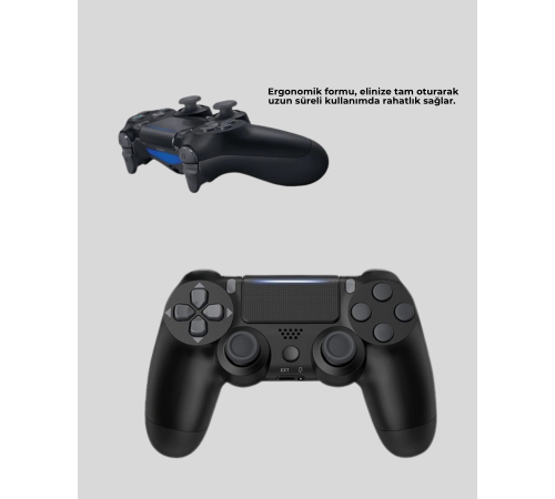 Bluetooth Kablosuz PS4 Gamepad Çift Motorlu Siyah Controller