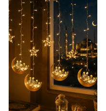 Hilal Yıldız LED Ramazan Işığı 3 Metre Dekoratif Perde Aydınlatması
