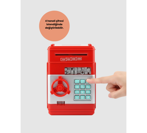 Kırmızı ATM Tasarımlı Şifreli Para Kasası Kumbara