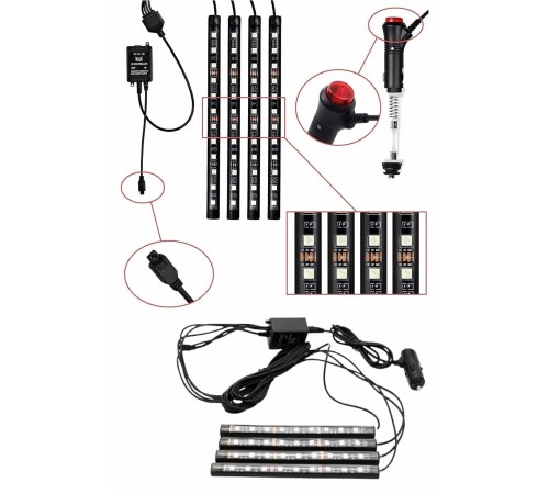 RGB Araç İçi Şerit LED Seti Müzik Kontrollü Ambiyans Aydınlatma