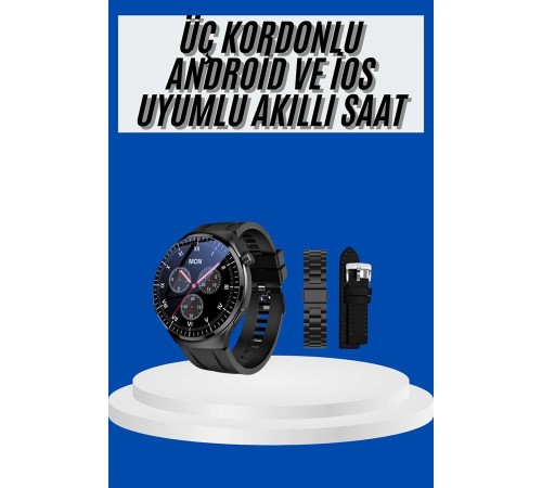 Amoled Ekran Akıllı Saat Üç Kordonlu İOS Android Uyumlu