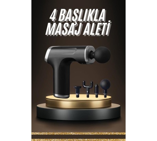 Taşınabilir Şarjlı Masaj Tabancası 4 Başlıklı Kas Rahatlatıcı Masaj Aleti