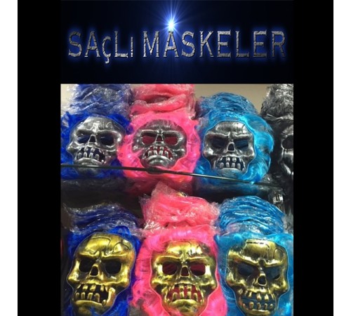 Saçlı İskelet Yüzlü Maskeler Saçlı İskelet Yüzlü Maskeler