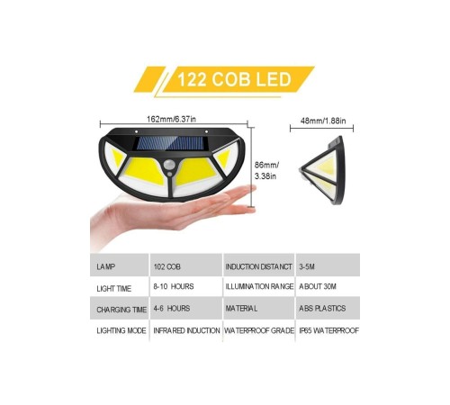 Fonksiyonel Sensörlü 122 Ledli Solar Bahçe Lambası