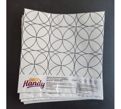DecoHandy Pvc Duvar Karosu 30x30cm 4'lü Paket - Siyah Daire Geometrik Desen 0,36m2 DecoHandy Pvc Duvar Karosu 30x30cm 4'lü Paket - Siyah Daire Geometrik Desen 0,36m2