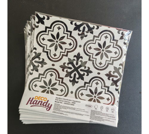 DecoHandy Pvc Duvar Karosu 30x30cm 4'lü Paket - Siyah Beyaz Çini Desen 0,36m2 DecoHandy Pvc Duvar Karosu 30x30cm 4'lü Paket - Siyah Beyaz Çini Desen 0,36m2