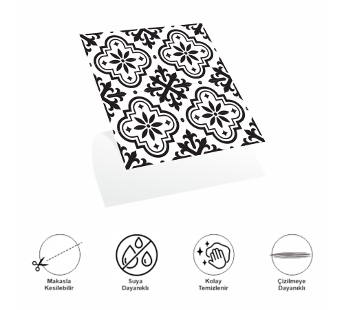 DecoHandy Pvc Duvar Karosu 30x30cm 4'lü Paket - Siyah Beyaz Çini Desen 0,36m2 DecoHandy Pvc Duvar Karosu 30x30cm 4'lü Paket - Siyah Beyaz Çini Desen 0,36m2