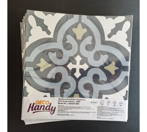 DecoHandy Pvc Duvar Karosu 30x30cm 4'lü Paket - Çini Desen 0,36m2 DecoHandy Pvc Duvar Karosu 30x30cm 4'lü Paket - Çini Desen 0,36m2
