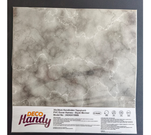 DecoHandy  Pvc Duvar Karosu 30x30cm 4'lü Paket - Mermer Desenli Siyah 0,36m2
