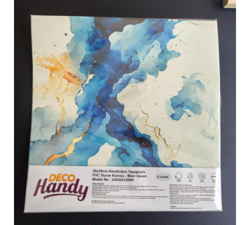 Decohandy 30x30 Cm Pvc Duvar Karosu 4'lü Paket - Mavi Desen Decohandy 30x30 Cm Pvc Duvar Karosu 4'lü Paket - Mavi Desen