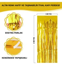 Ekstra Metalize Parlak Saçaklı Arka Fon Perde Gold
