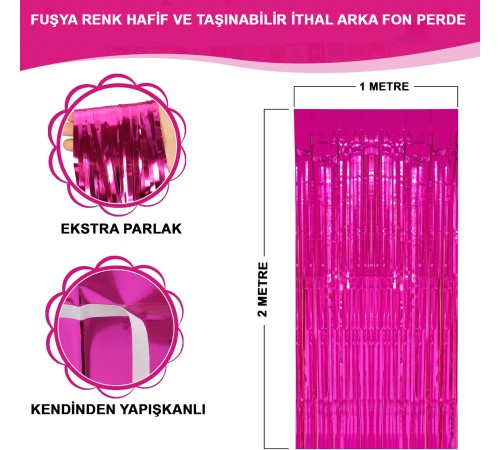 Ekstra Metalize Parlak Saçaklı Arka Fon Perde Fuşya Ekstra Metalize Parlak Saçaklı Arka Fon Perde Fuşya