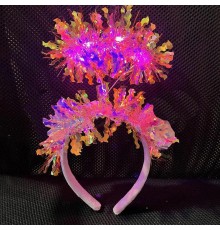 Püsküllü Led Işıklı Parlak Hologramlı Taç Pembe